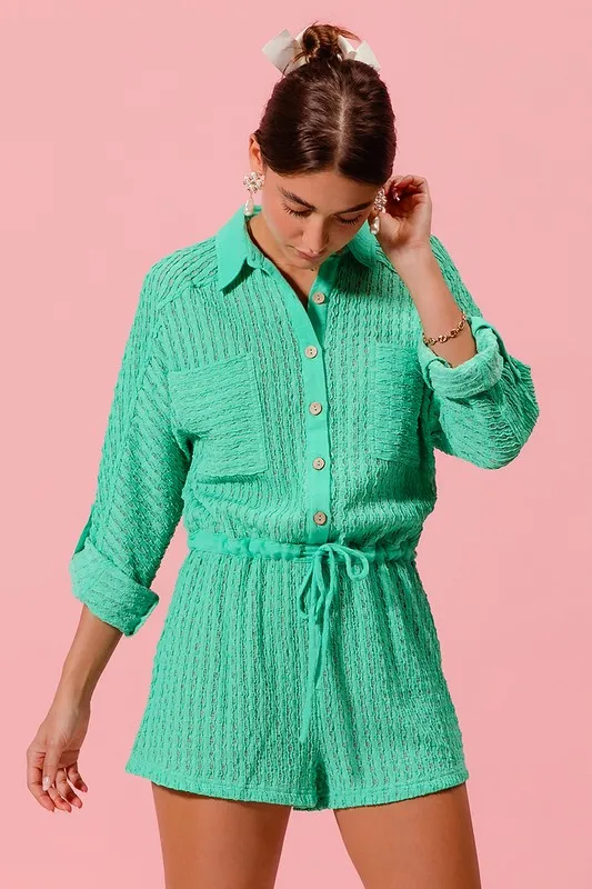 Textured Knit Button Front Romper, image 4