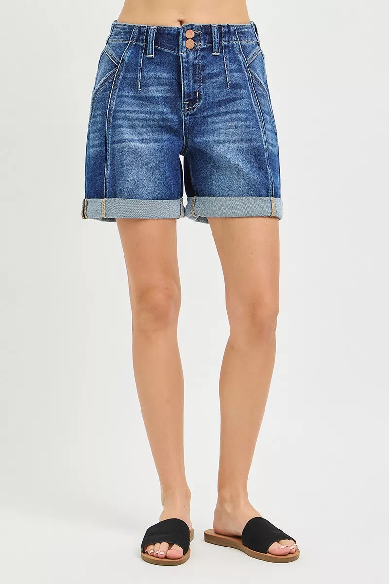 High Rise Seamed Roll Up Shorts, image 5