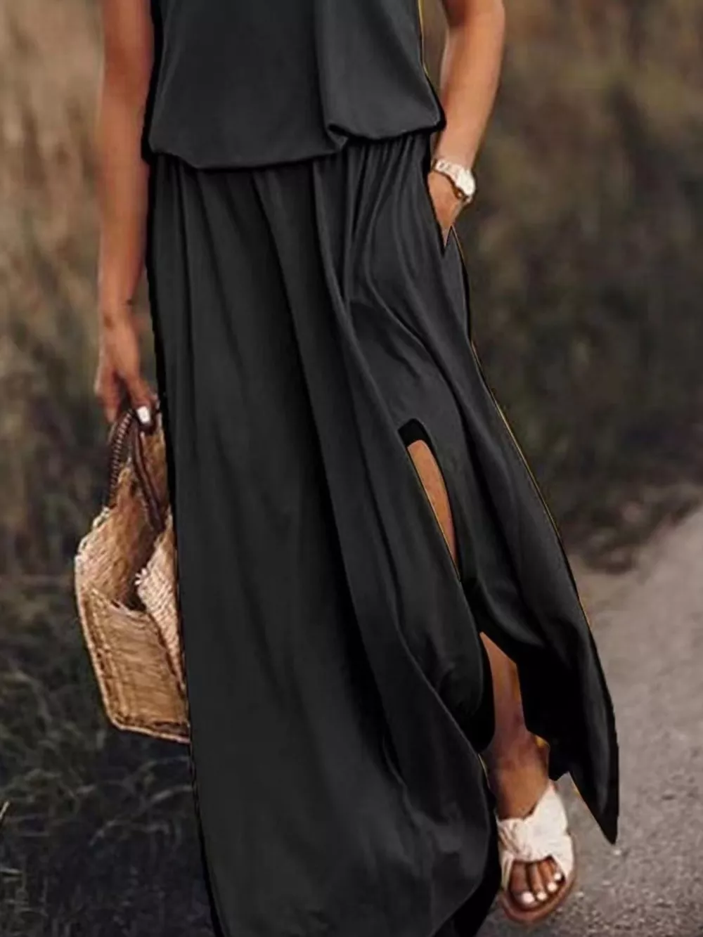 Full Size Round Neck Sleeveless Slit Maxi Dress Plus Size, image 10