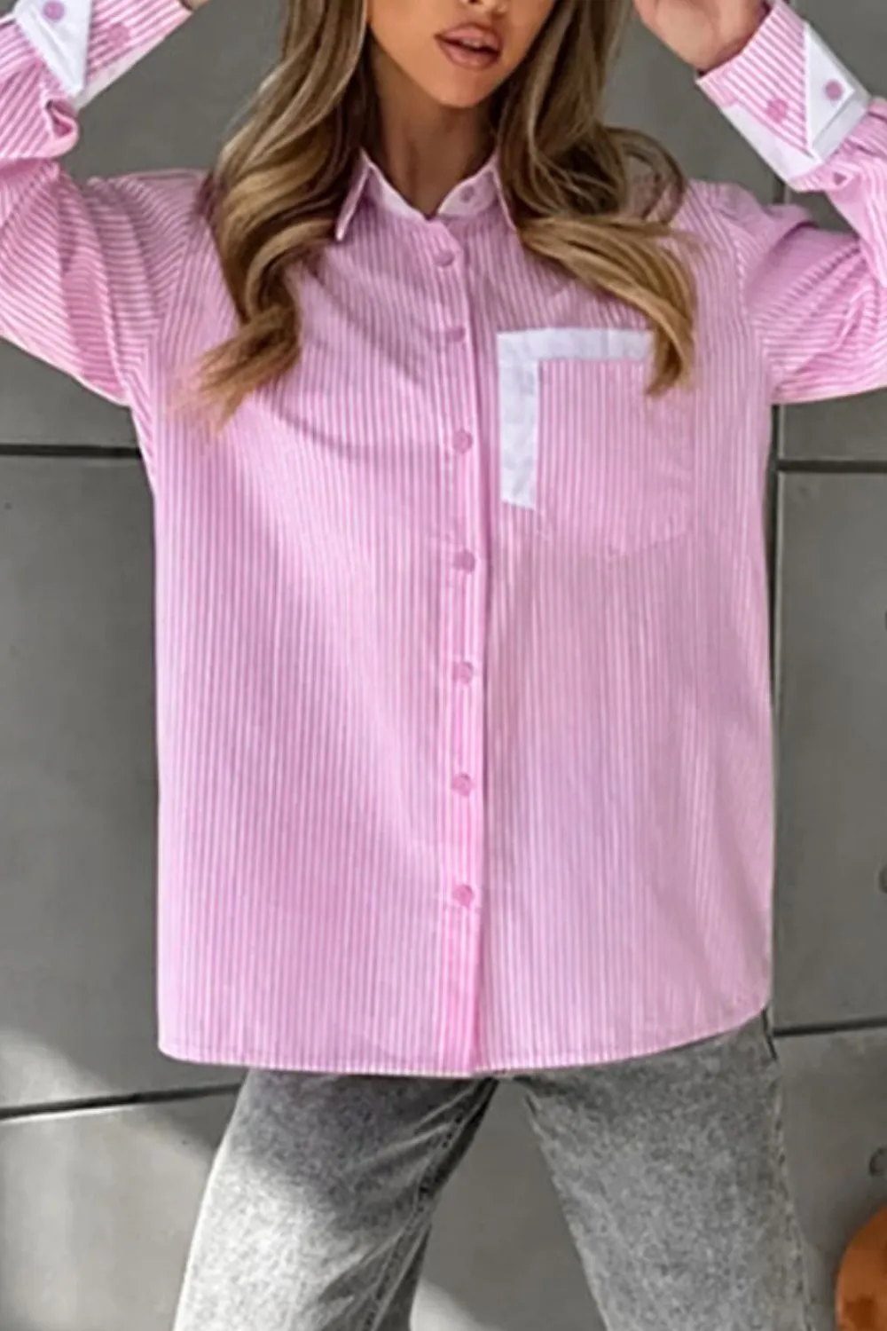 Striped Collared Neck Long Sleeve Shirt, image 6