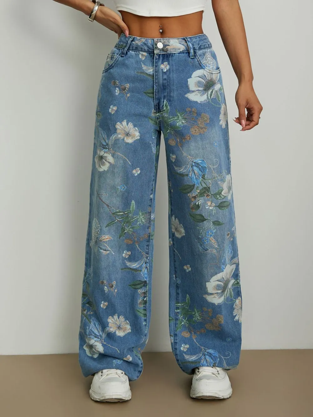 Printed Wide Leg Jeans, image 2