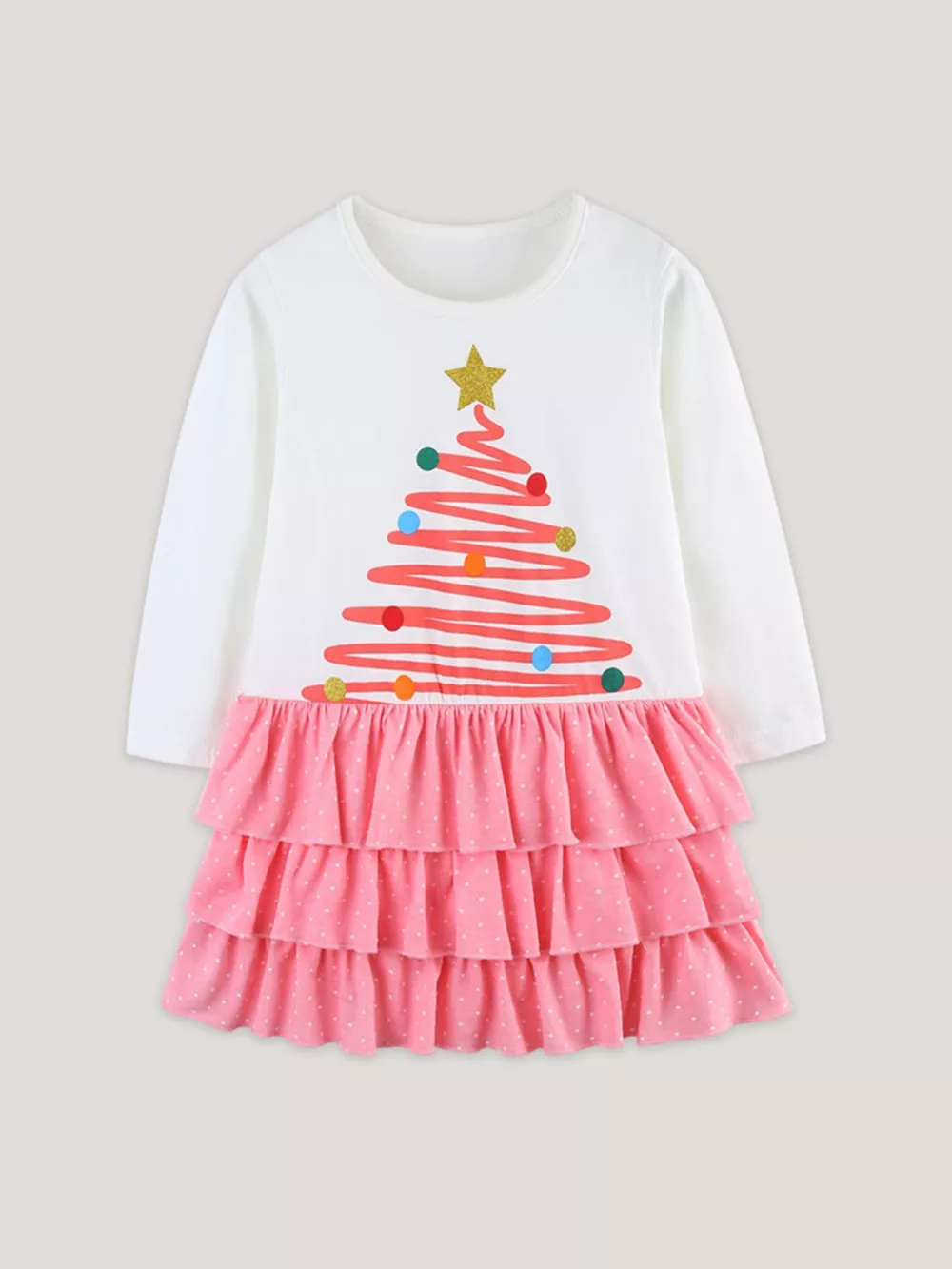 Children's Christmas Tree Ruffle Layered Dress, image 2