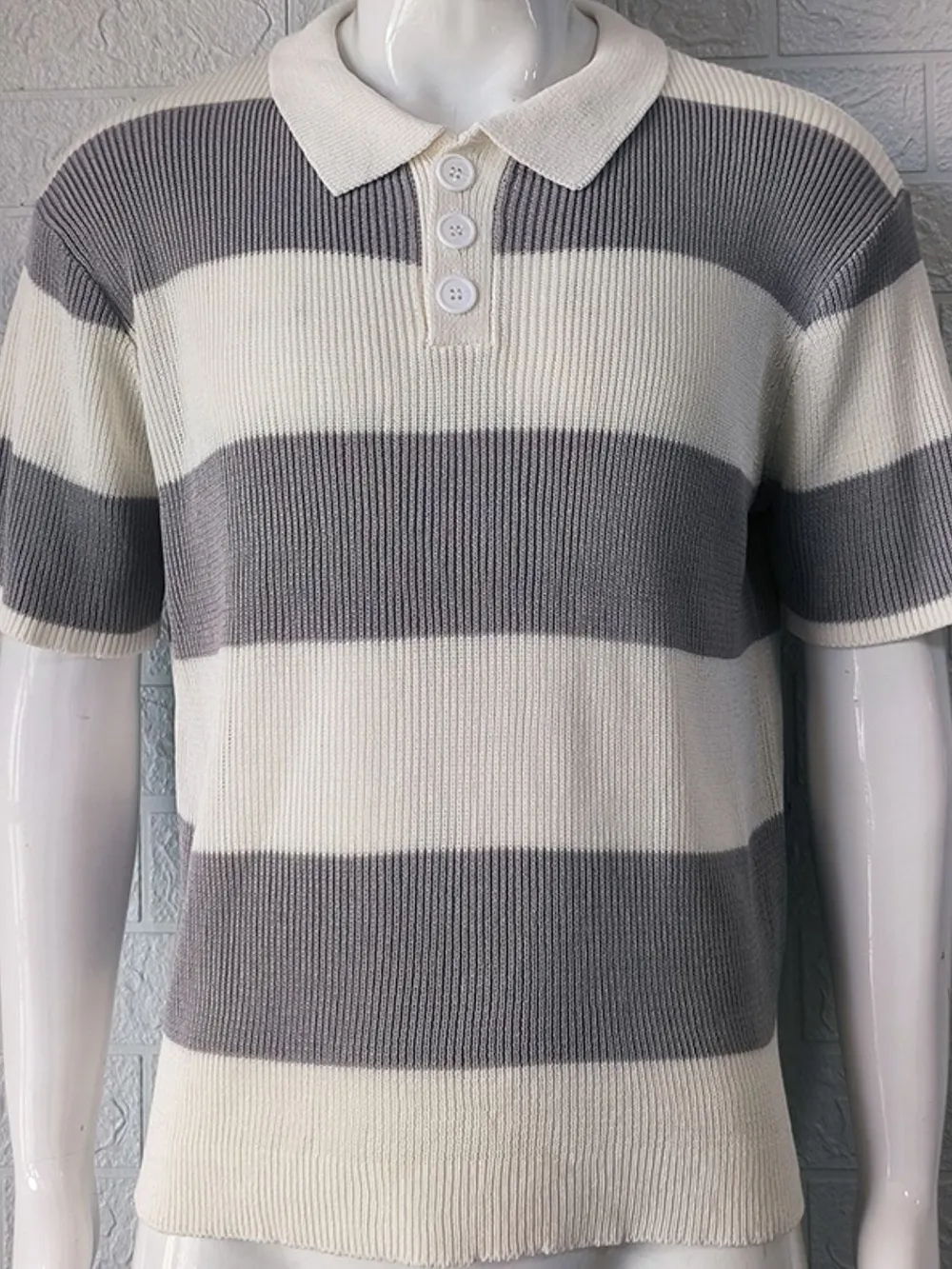 Men's Plus Size Collared Neck Striped Ribbed Knit Polo, image 5