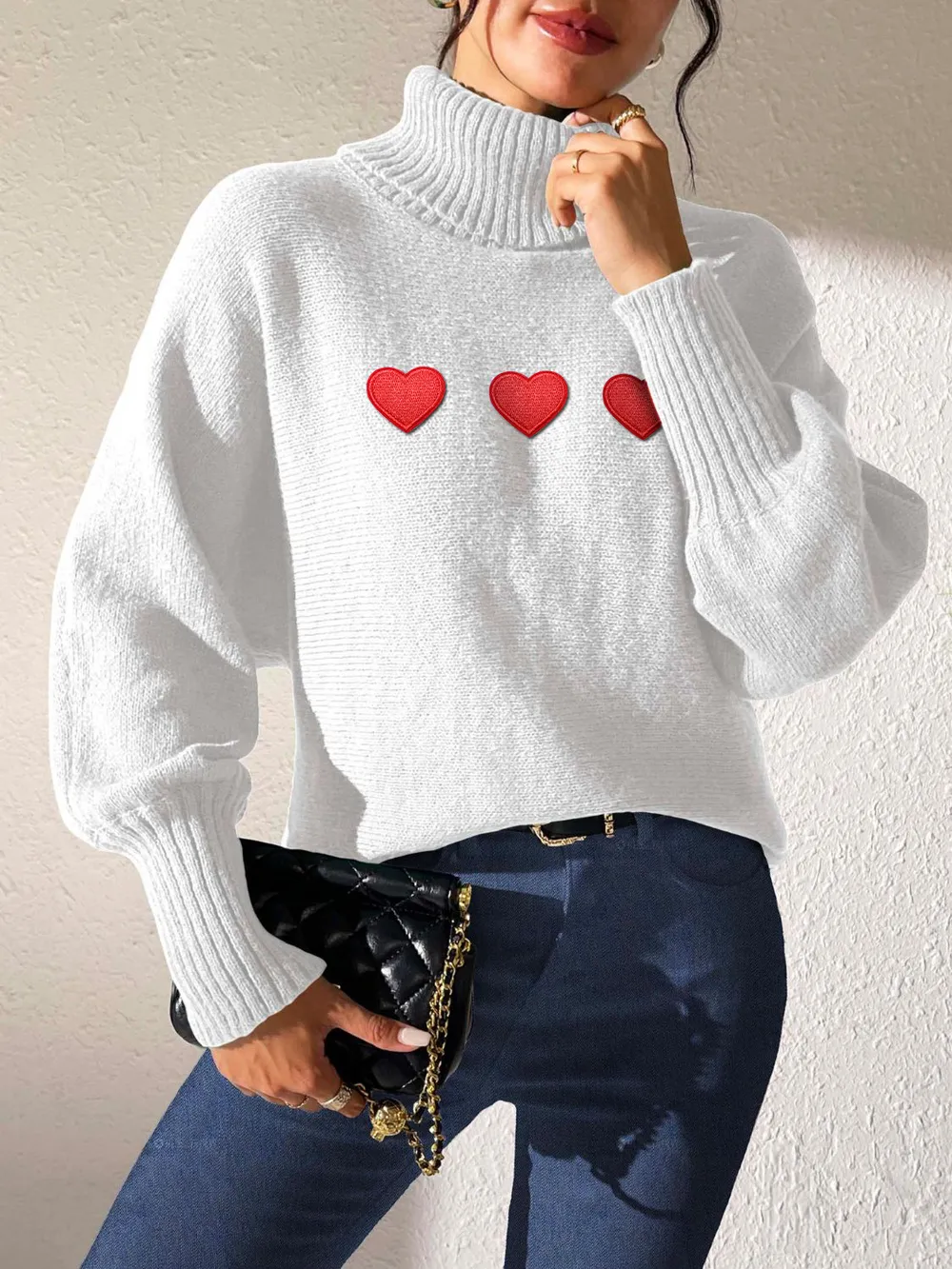Heart Turtleneck Long Sleeve Sweater, image 10