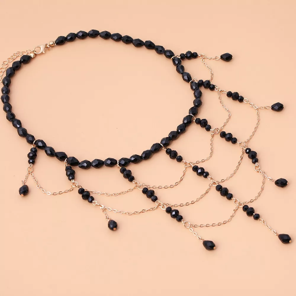 Beaded Choker Necklace with Draping Chains, image 6