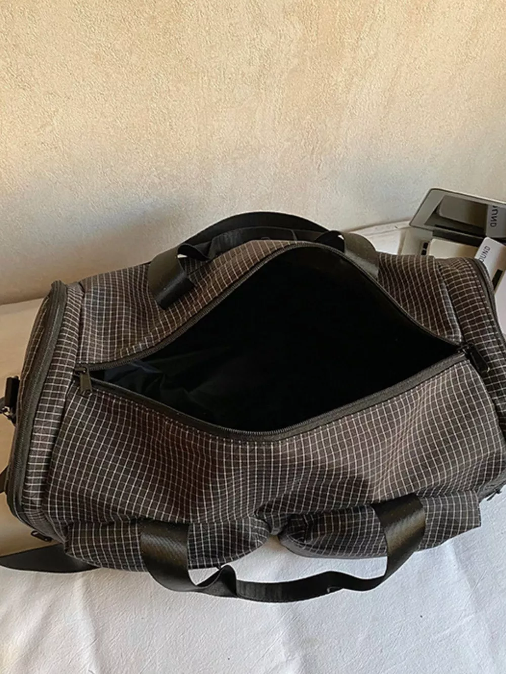 Plaid Duffel Bag with Multiple Pockets, image 9