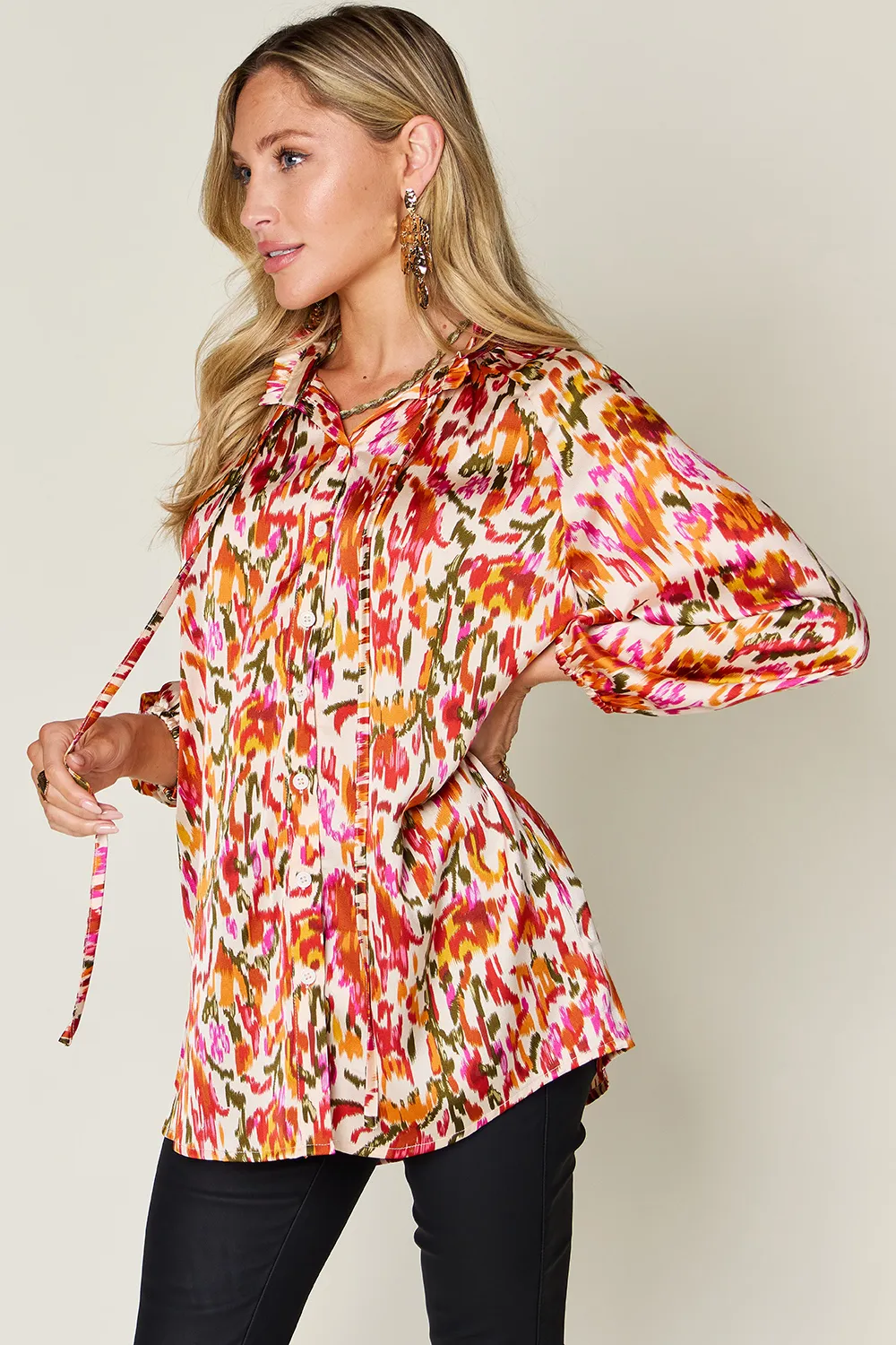 Full Size Printed Button Up Long Sleeve Shirt, image 4