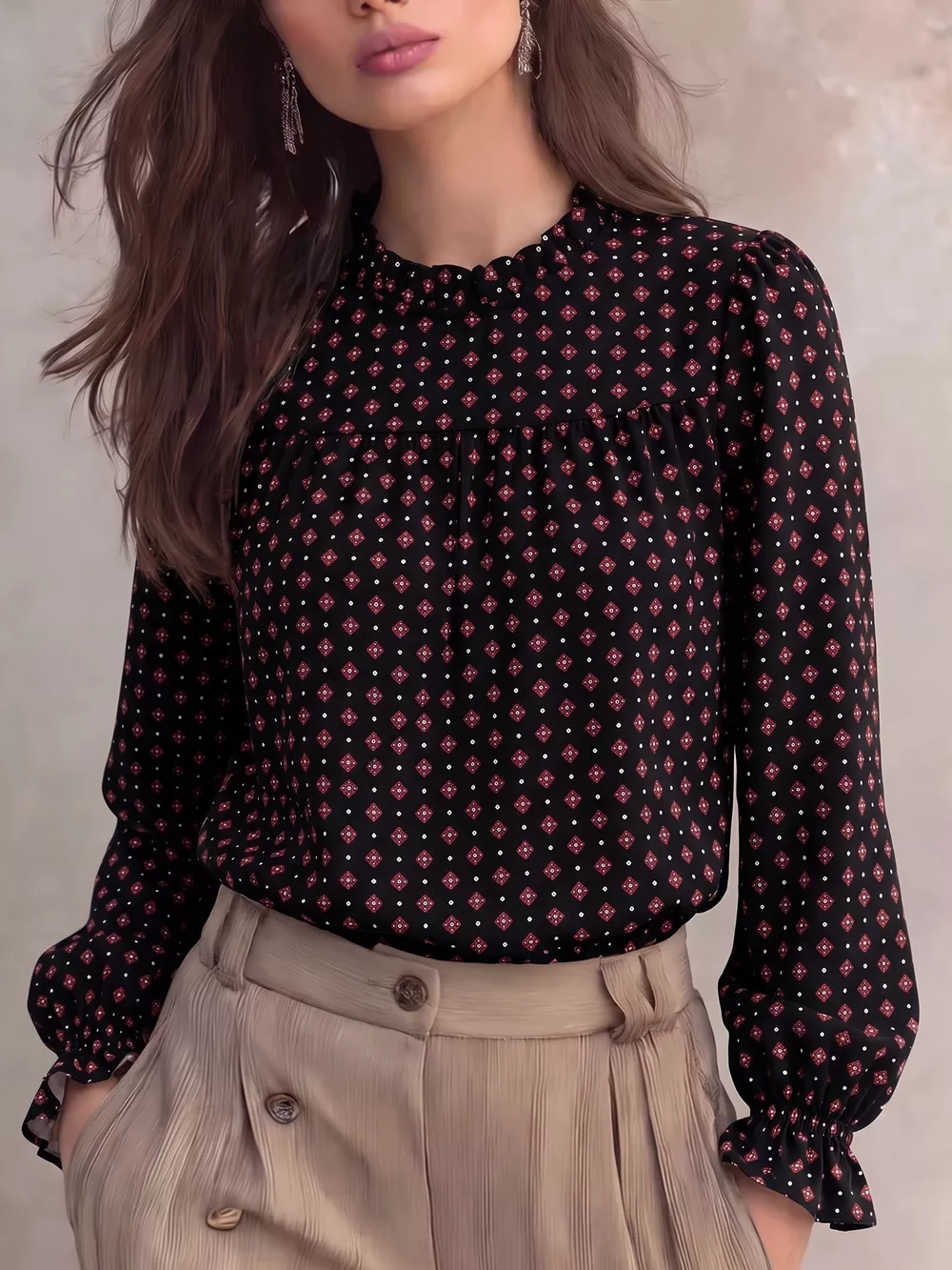 Printed Flounce Sleeve Blouse, image 6