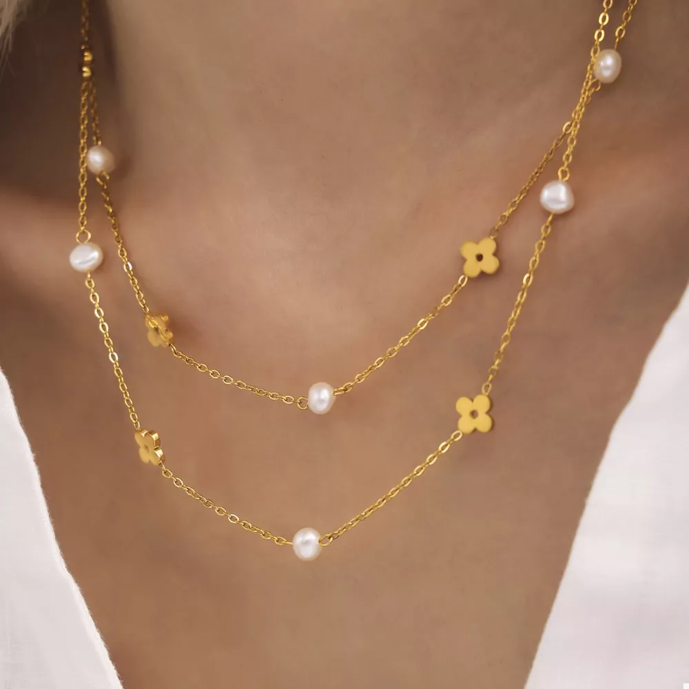 Freshwater Pearl 18K Gold-Plated Flower Necklace, image 2