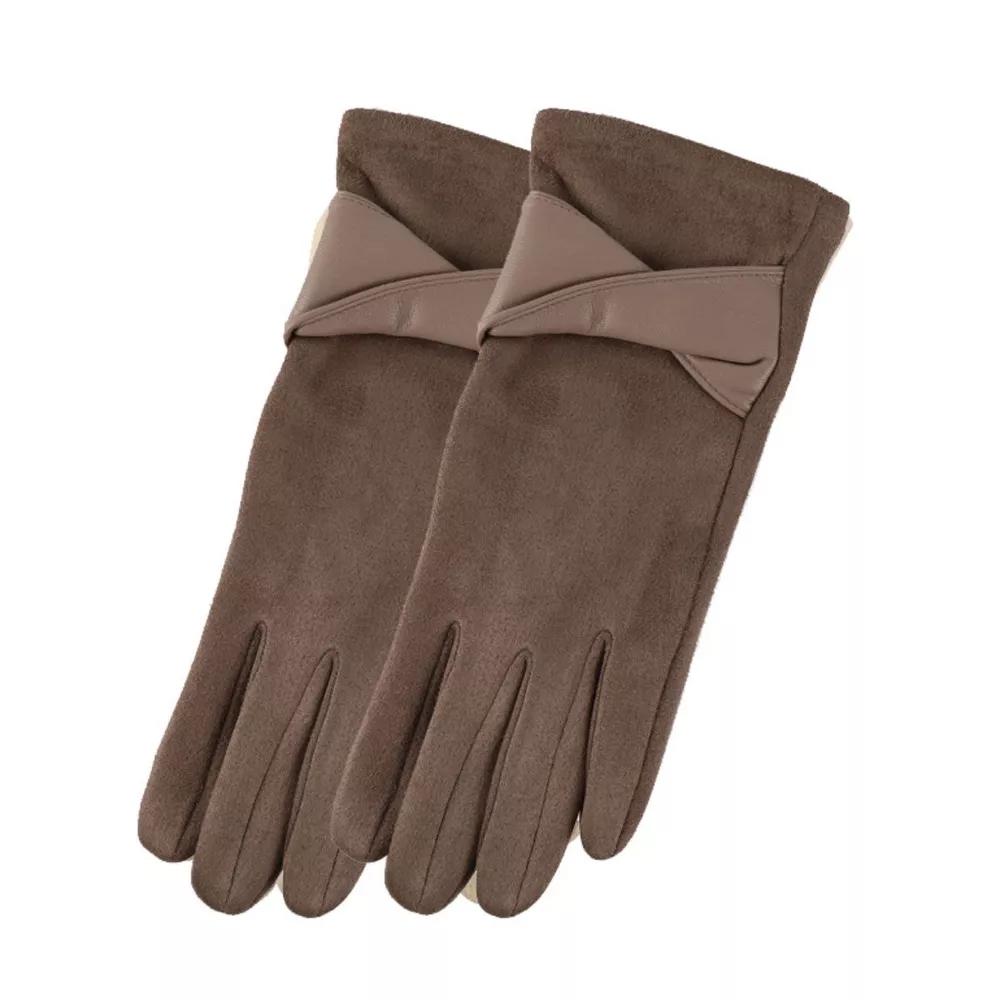 Warm Leather Trimmed Suede Gloves, image 7