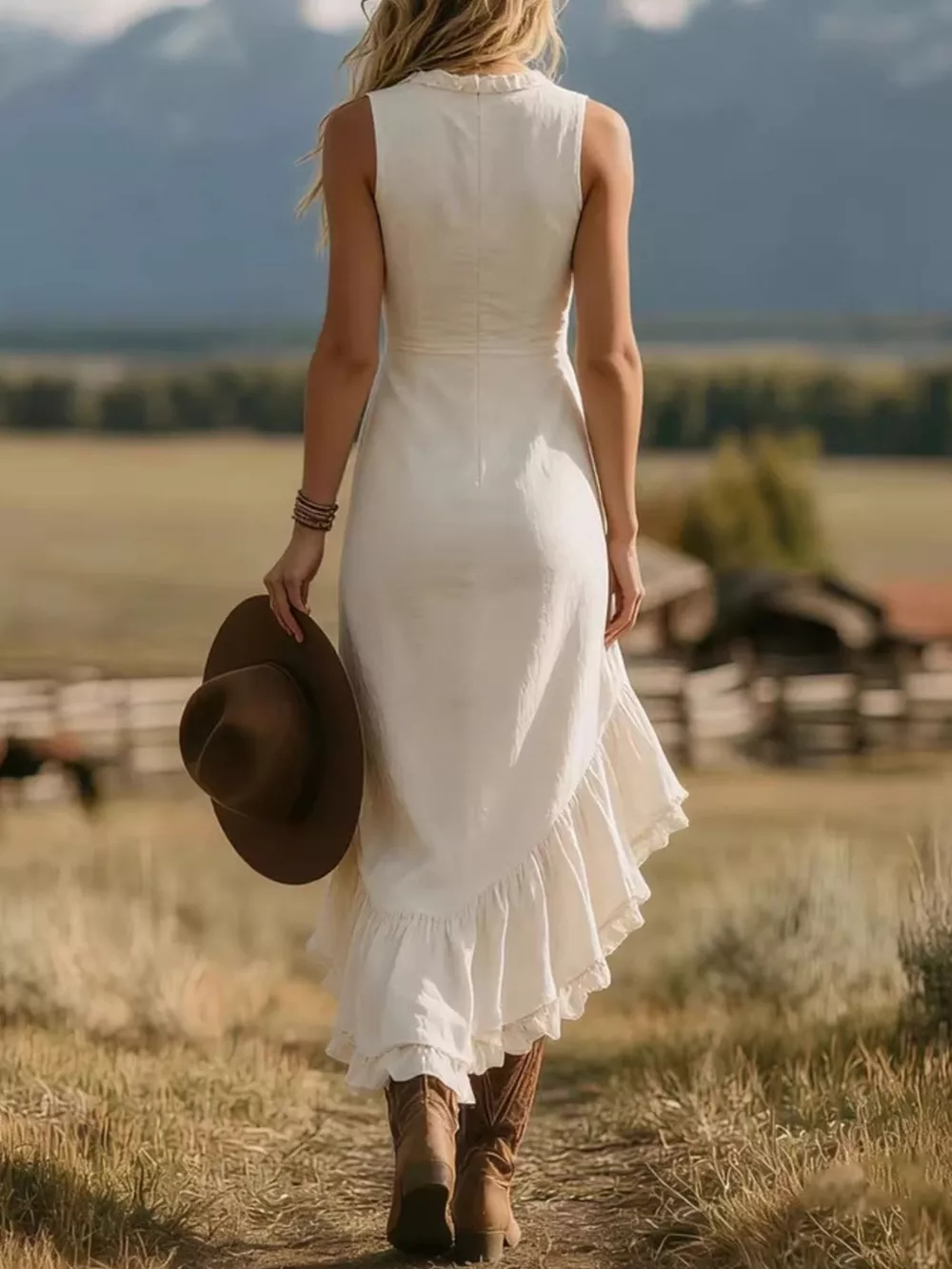 Ruffle Asymmetrical Hem Sleeveless Dress, image 3