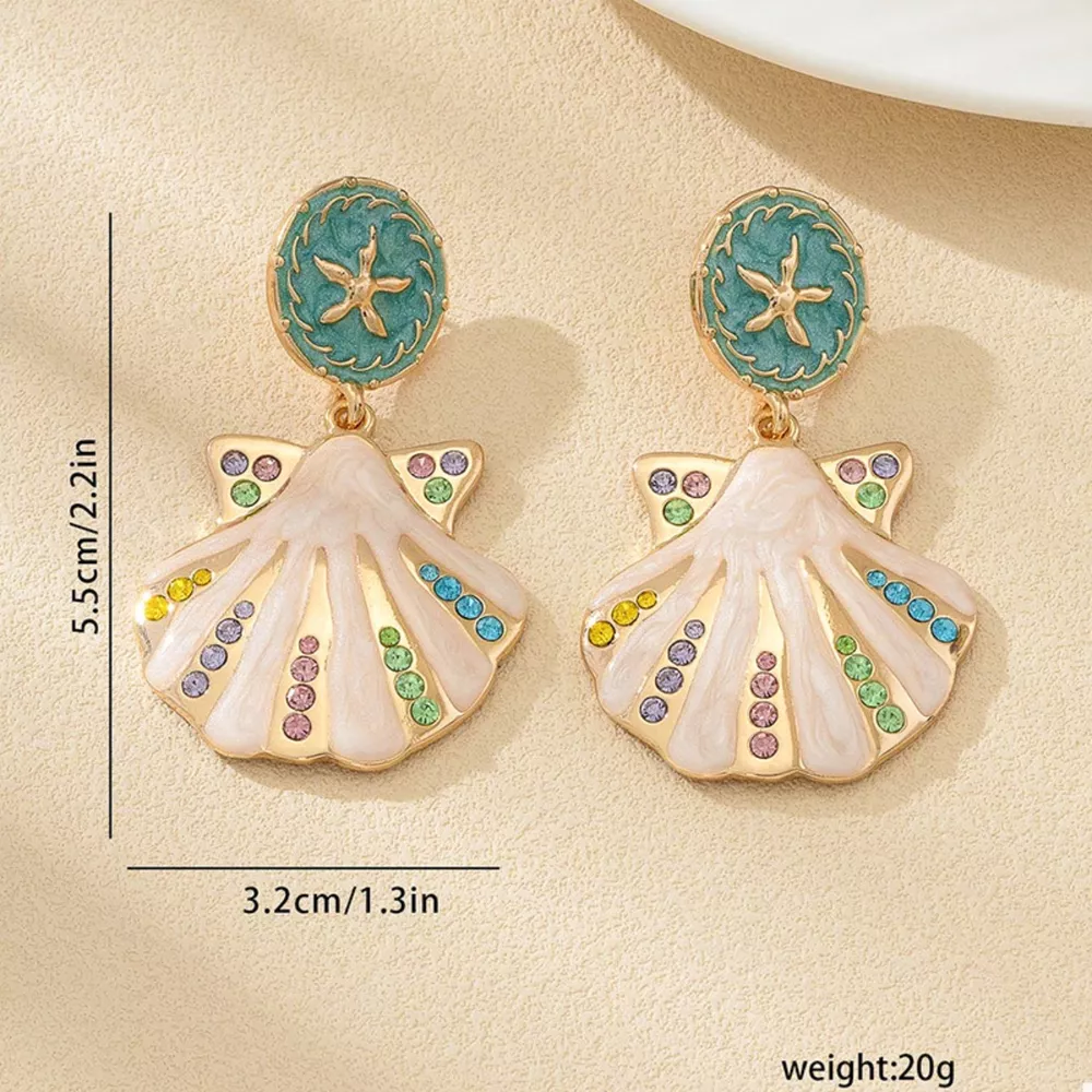 Rhinestone Shell Dangle Earrings, image 3