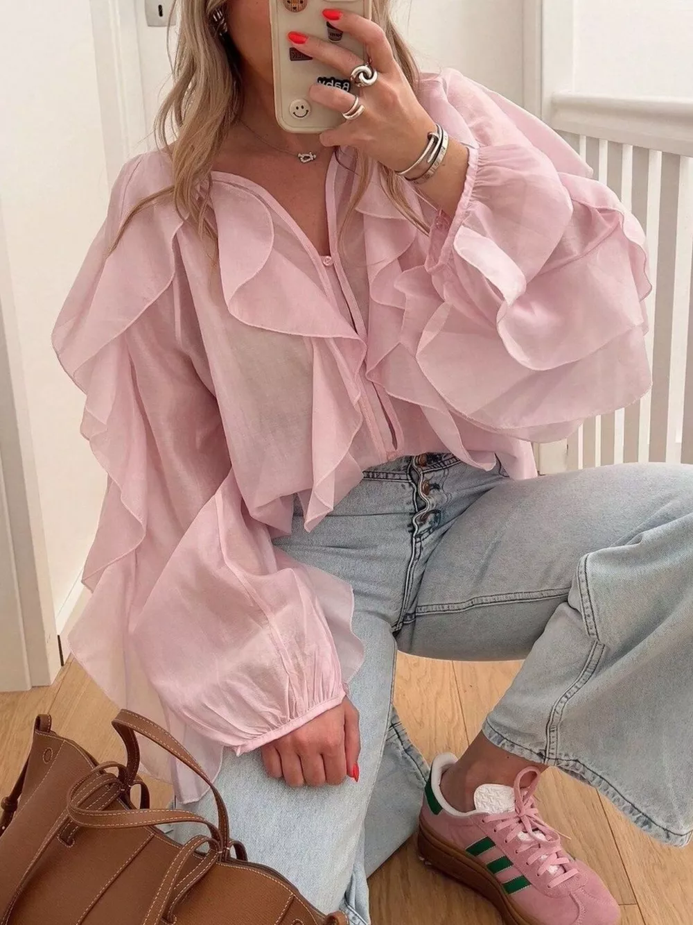 Ruffled Sheer Long Sleeve Blouse, image 15