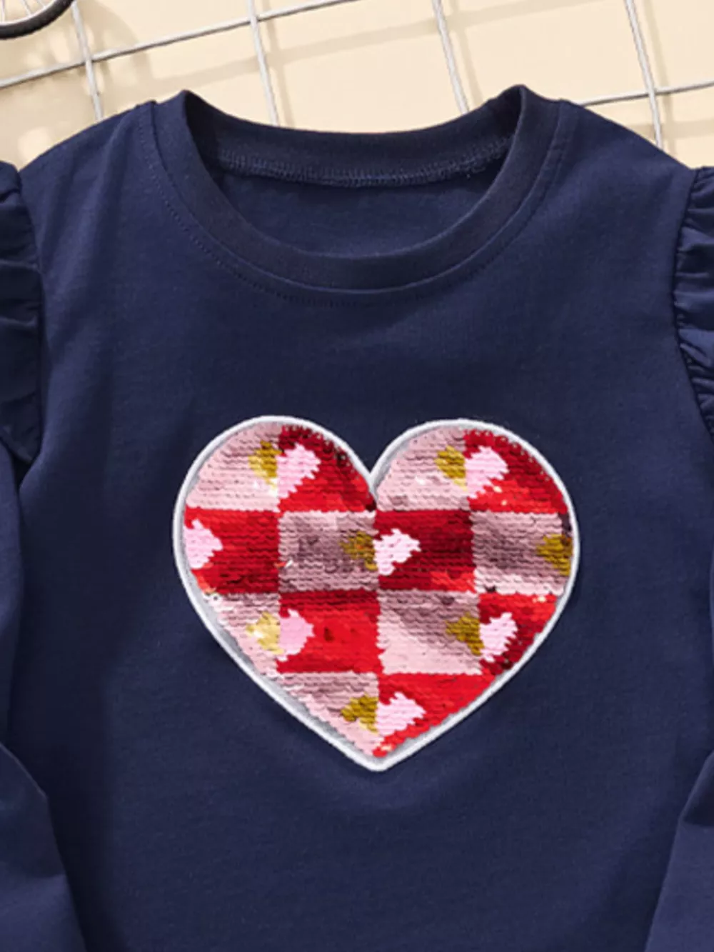 Children's Long Sleeve Heart Patch Ruffle Trim T-Shirt, image 3