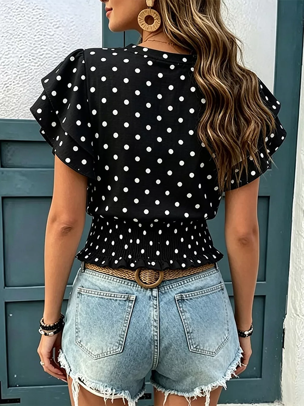 Polka Dot Ruffle Sleeve Blouse, image 5
