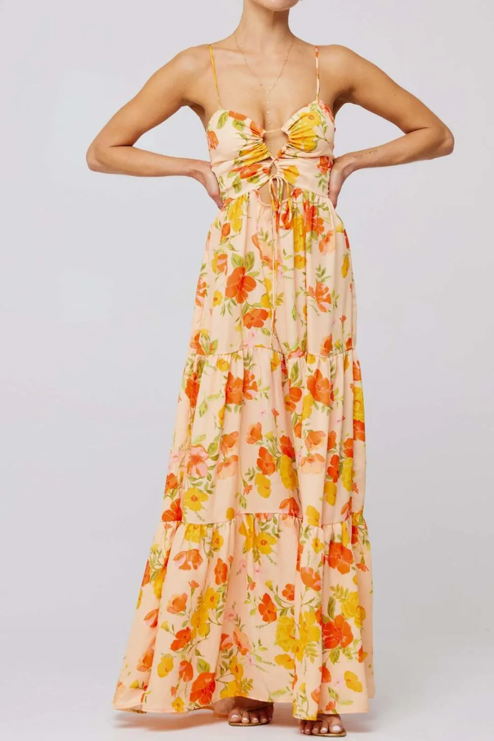 Floral Print Tie Front Tiered Maxi Dress, image 5