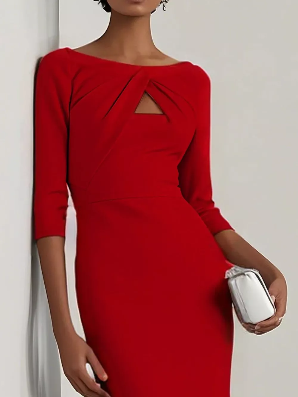 Twist-Front Cutout Midi Dress, image 9