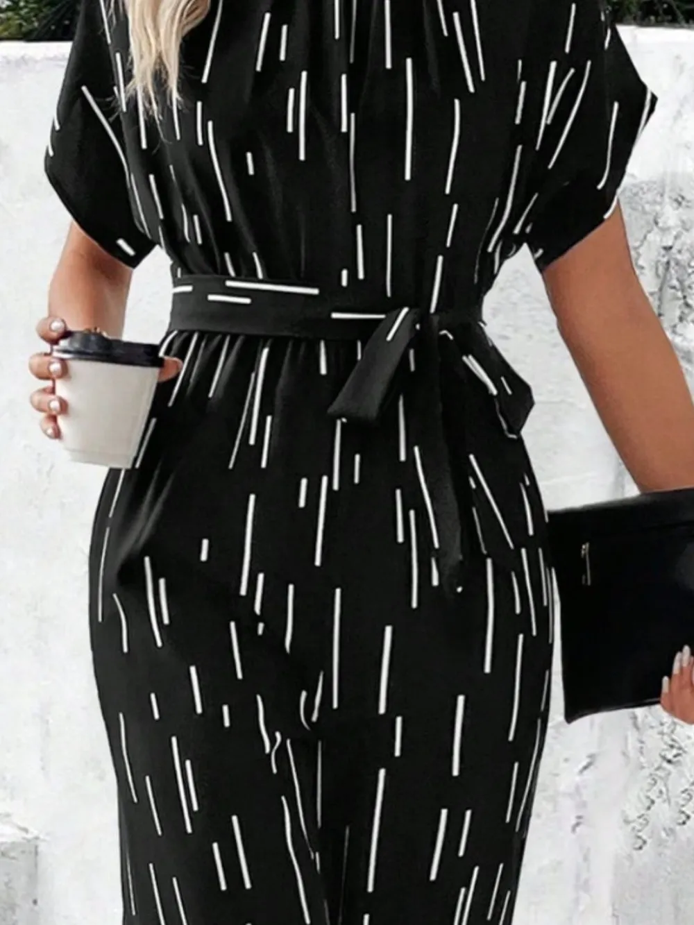 Tied Printed Mock Neck Wide Leg Jumpsuit, image 4
