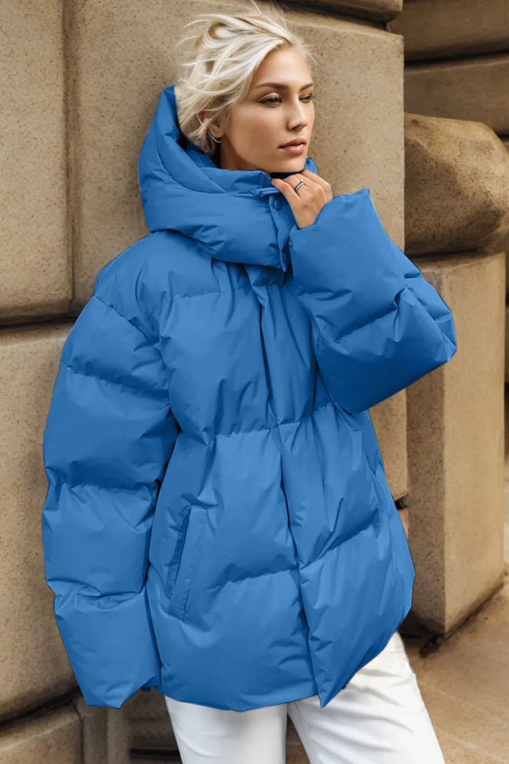 Pocketed Zip Up Hooded Puffer Jacket, image 2