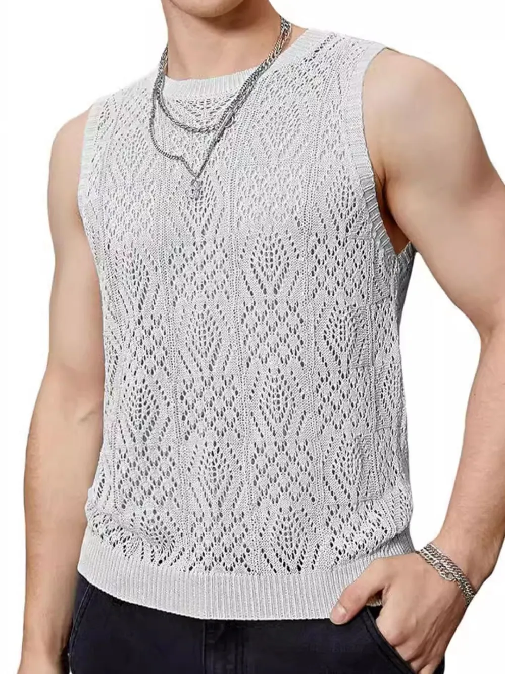 Men's Openwork Round Neck Tank, image 7