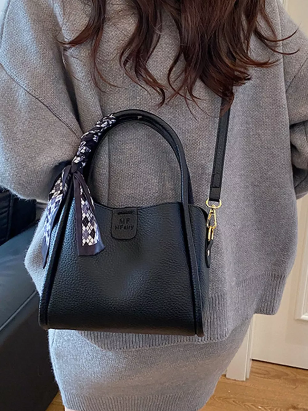 Leather Crossbody Bag with Scarf Accent, image 8