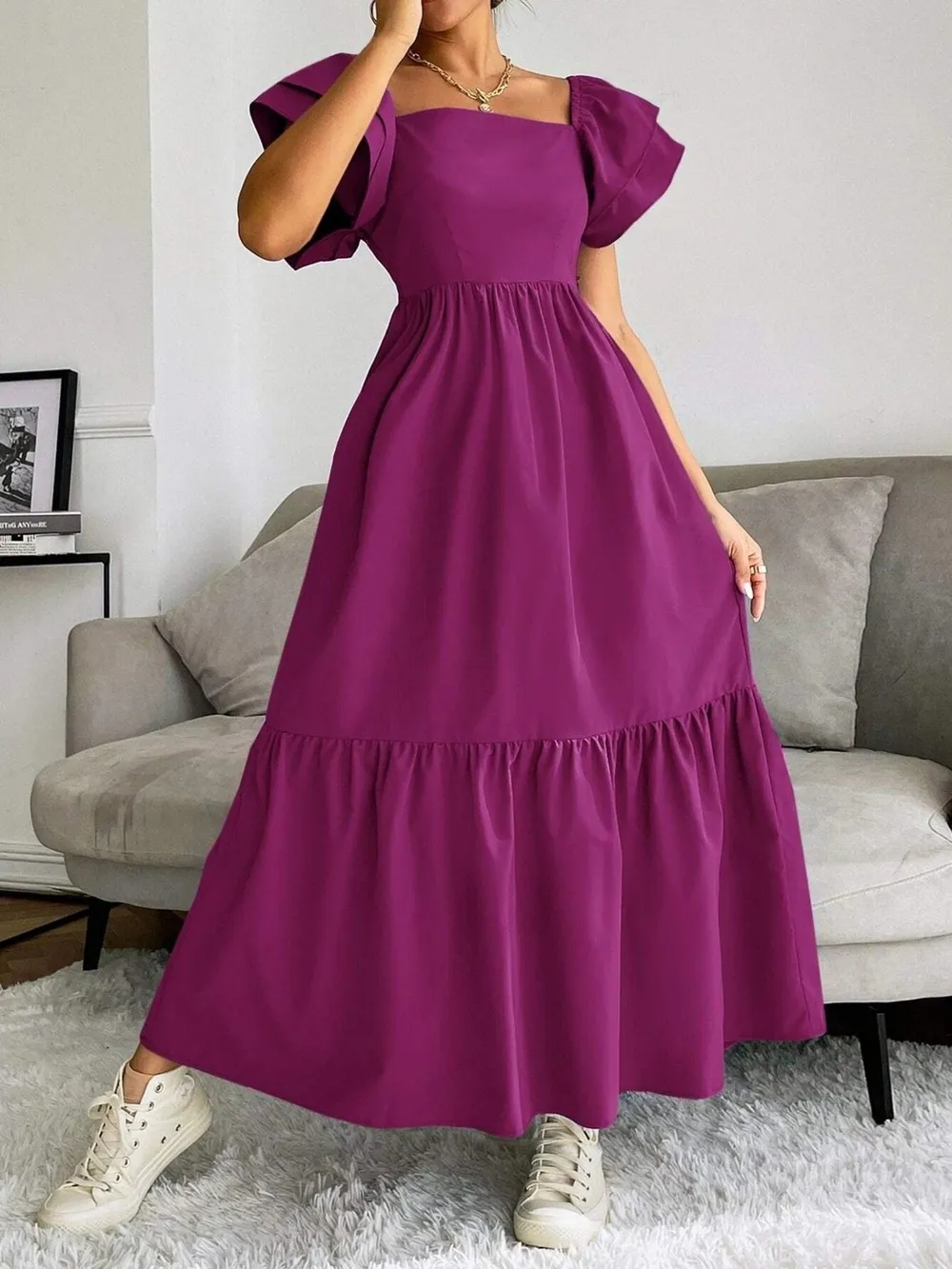 Tiered Square Neck Maxi Dress, image 7