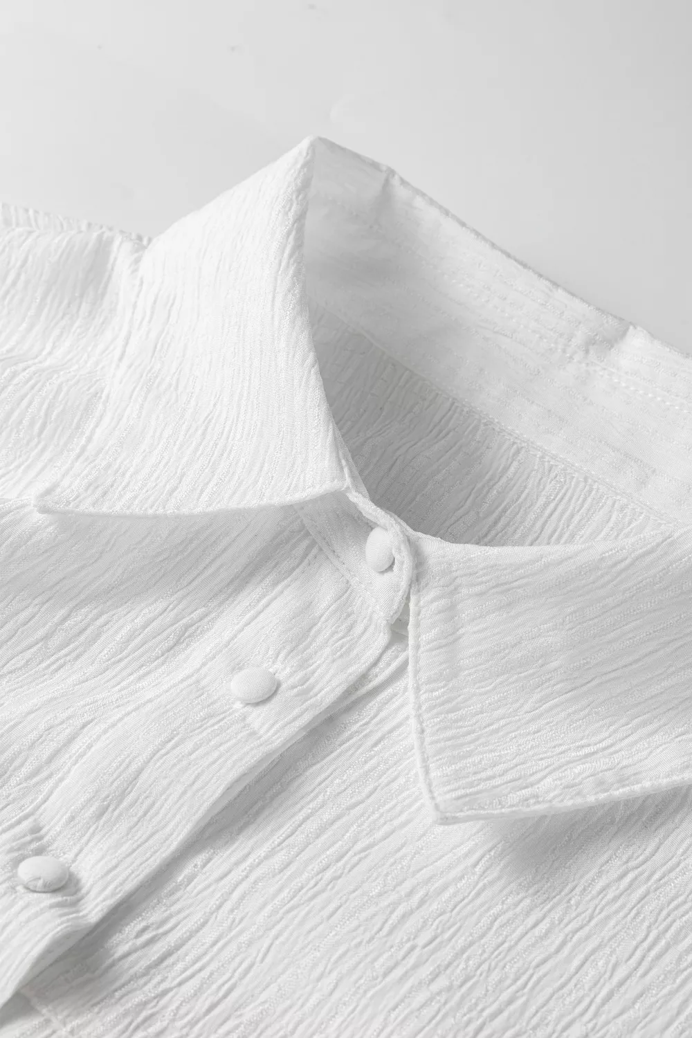 Crinkled Texture Lantern Sleeve Button Down Loose Shirt, image 8