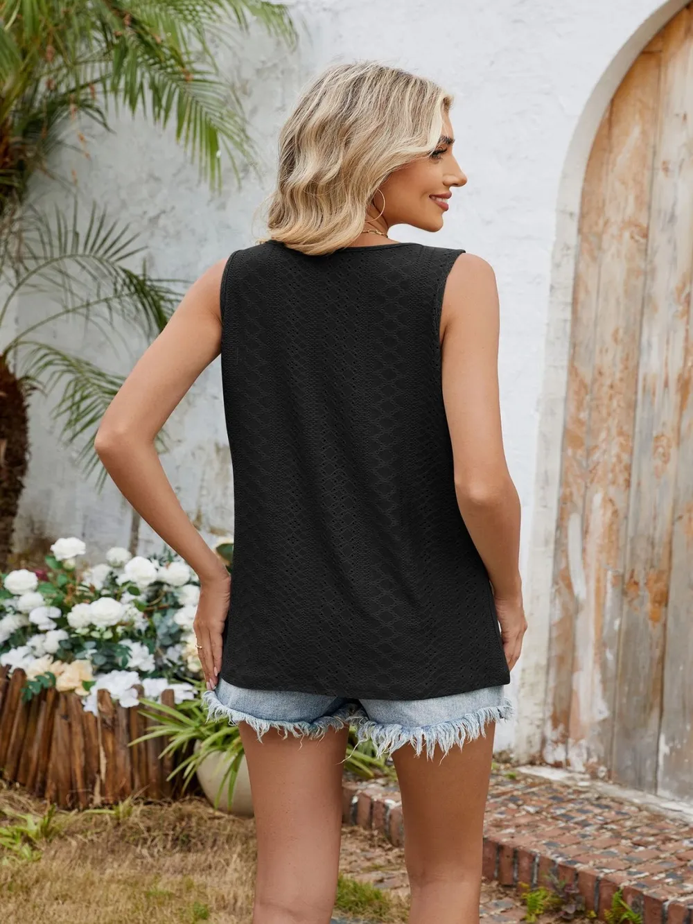 Eyelet Cutout Round Neck Tank, image 18