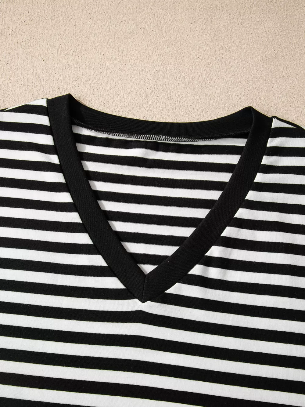 Striped V-Neck Scalloped Short Sleeve T-Shirt, image 5