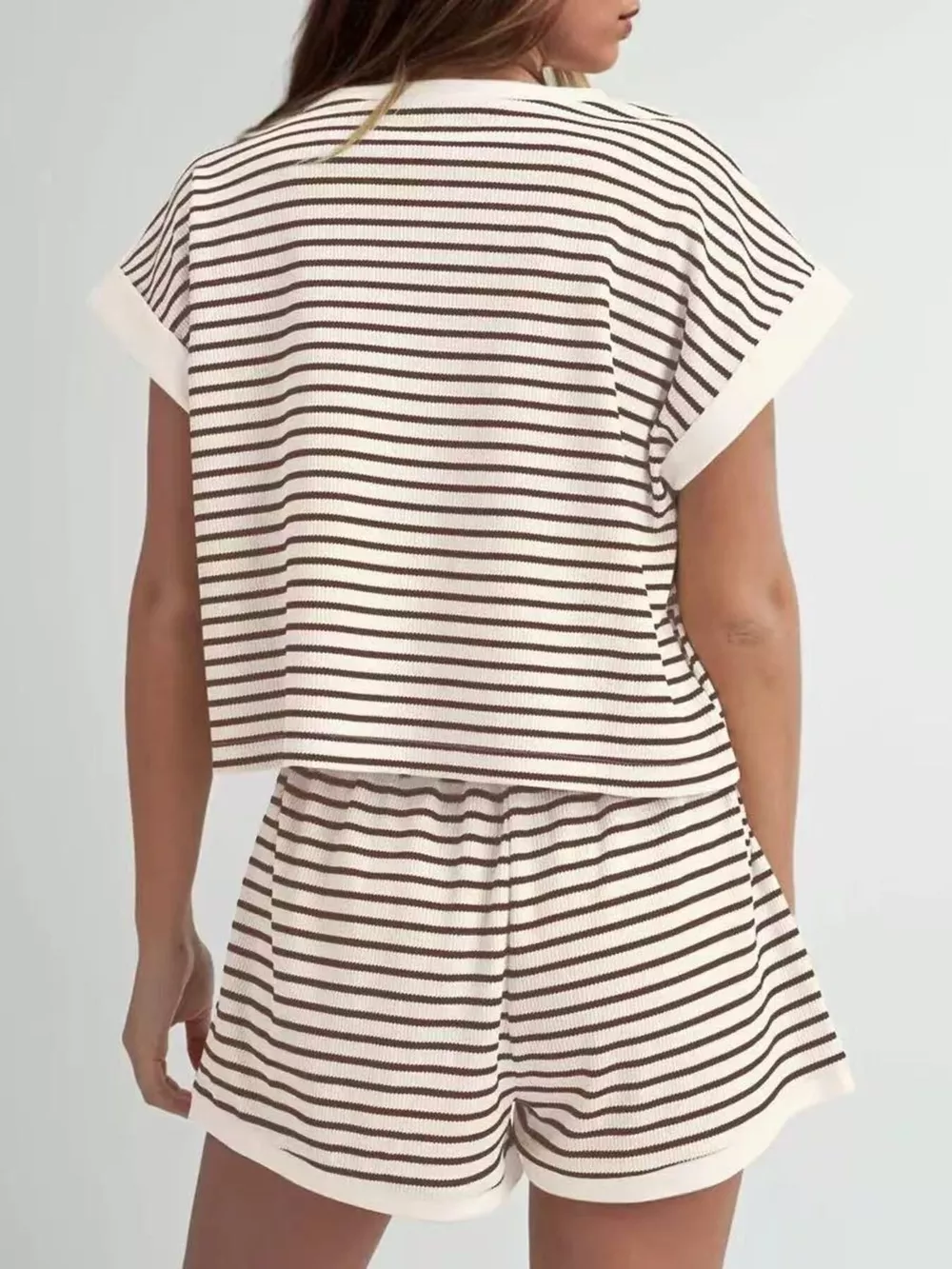 Full Size Striped Round Neck Top and Shorts Set Plus Size, image 12