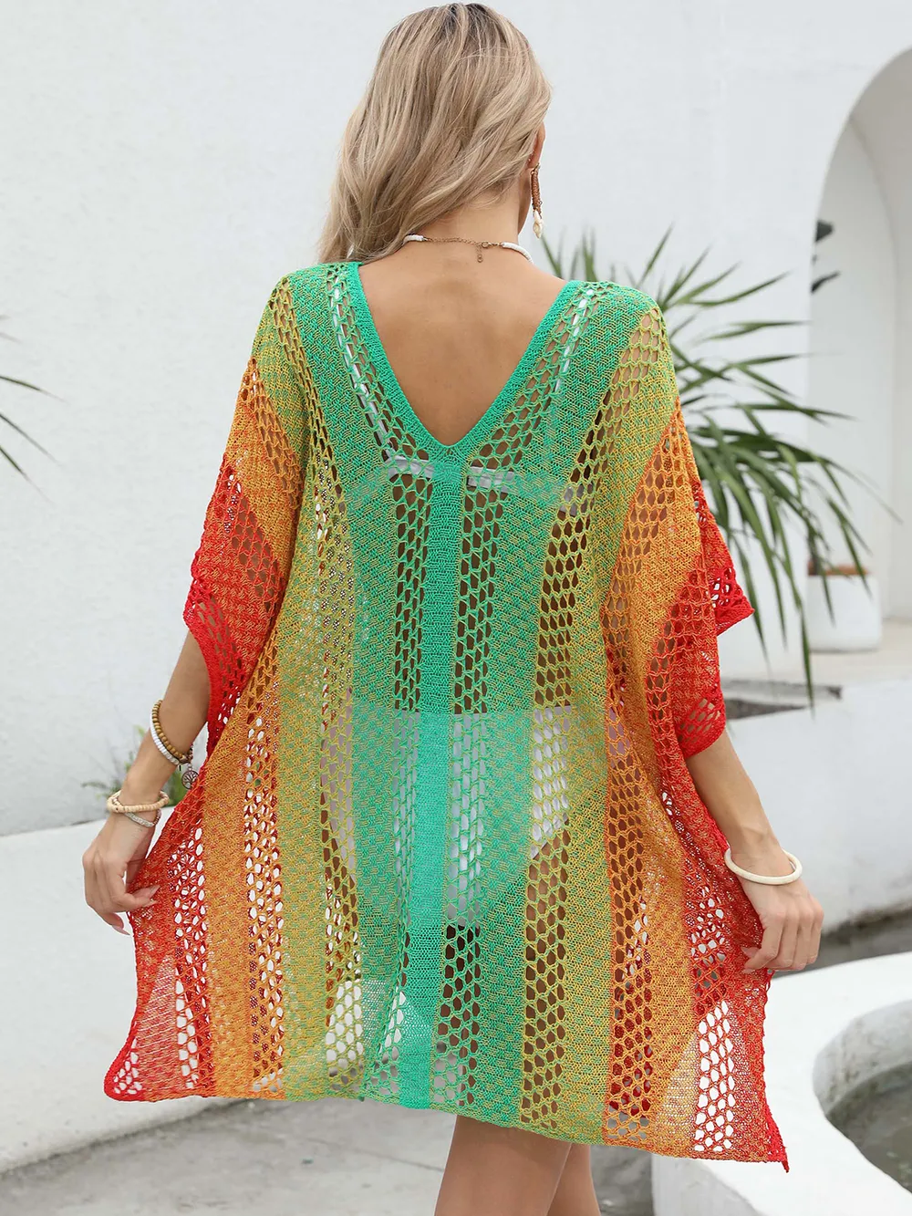 Openwork Contrast V-Neck Cover-Up, image 13