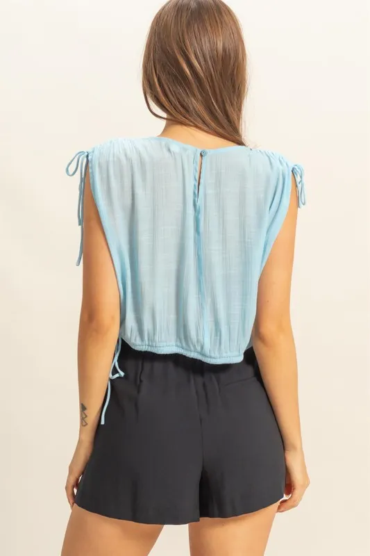 Bubble Hem Side Tie Detail Round Neck Sleeveless Blouse, image 3