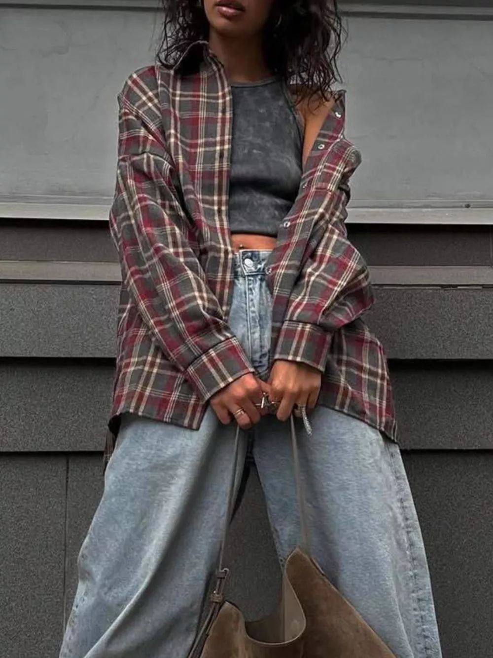 Oversized Plaid Button Up Shirt, image 2