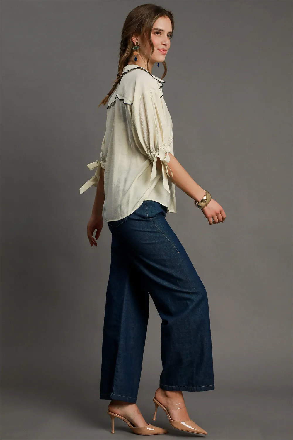Full Size Embroidered Detail Button Down Shirt Plus Size, image 3
