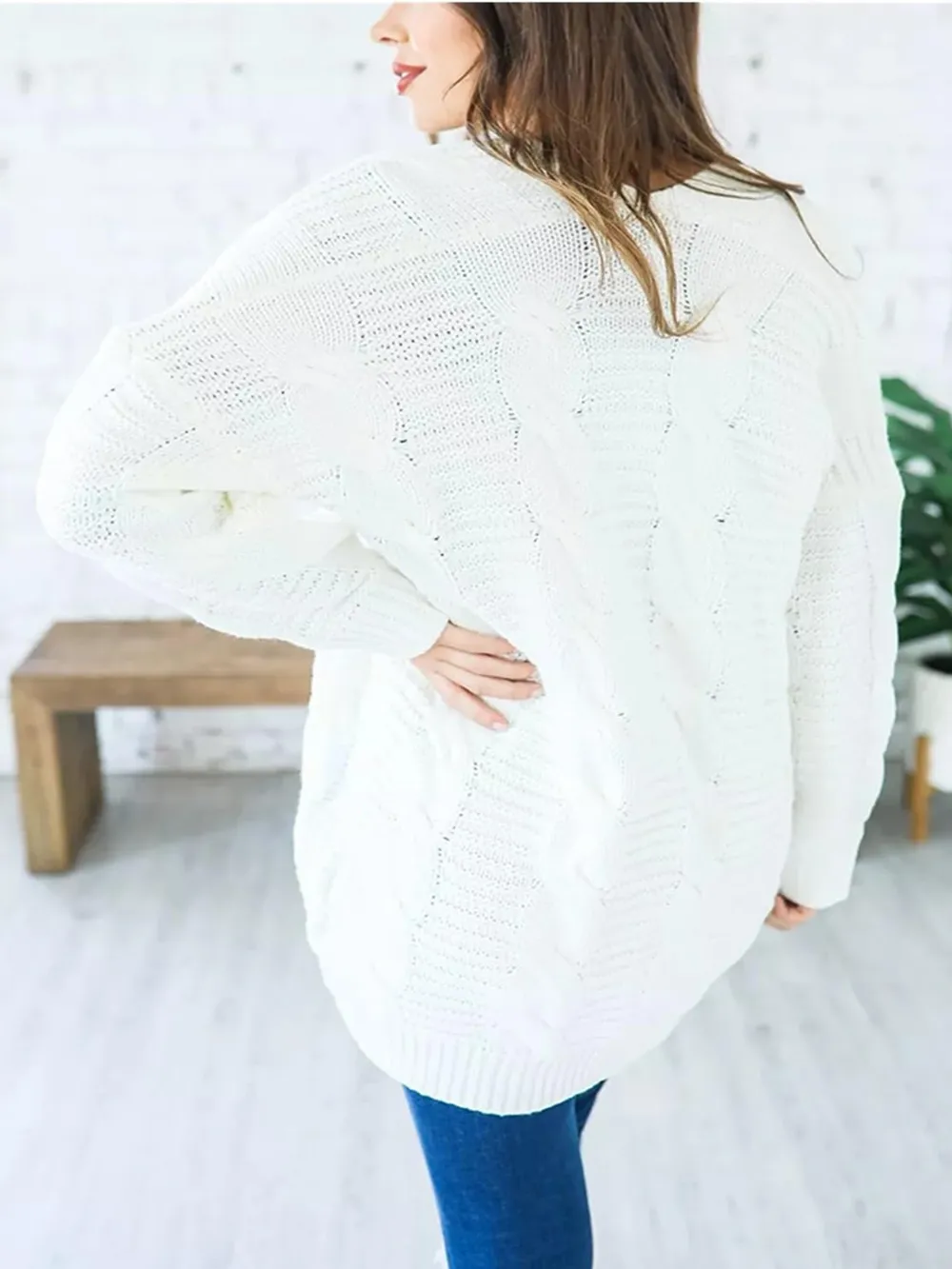 Cable-Knit Open Front Long Sleeve Cardigan, image 10