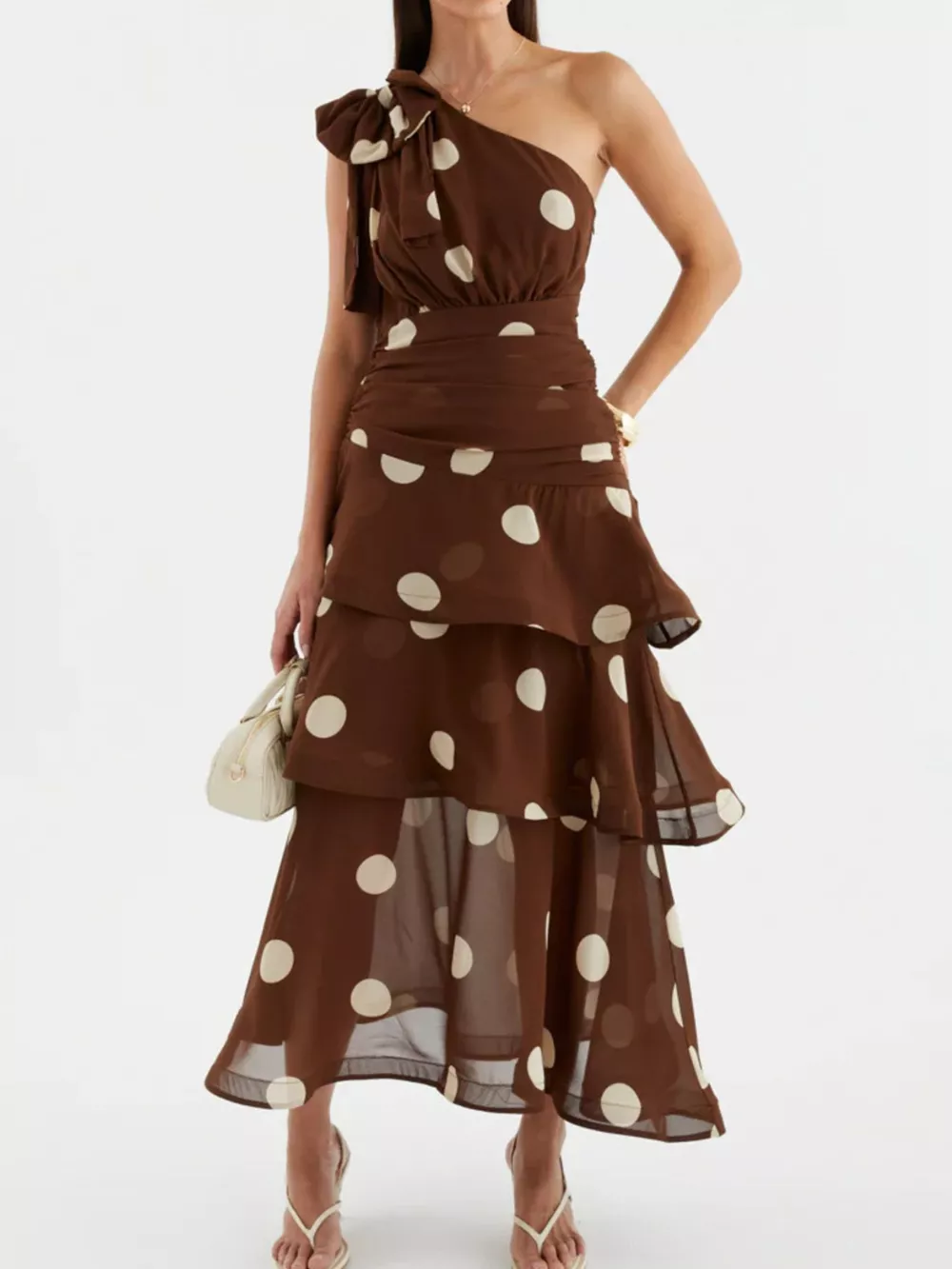 Polka Dot One-Shoulder Ruffle Dress, image 8
