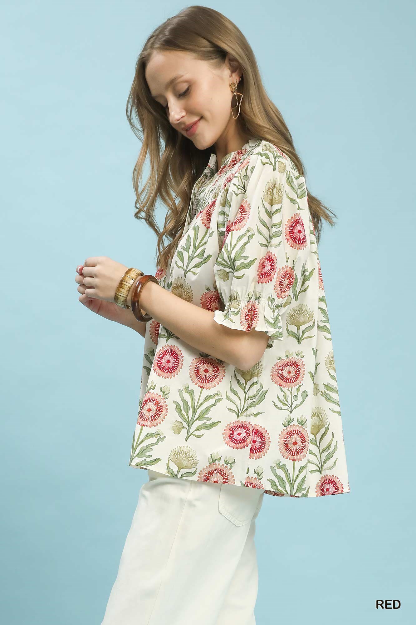 Floral Button-Front Short Sleeve Top, image 5