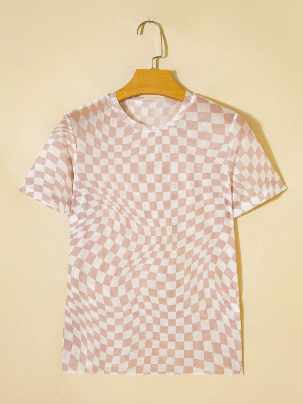 heckered Print Crew Neck Mesh T Shirt, image 7