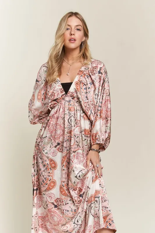 Printed V-Neck Batwing Sleeve Dress, image 4