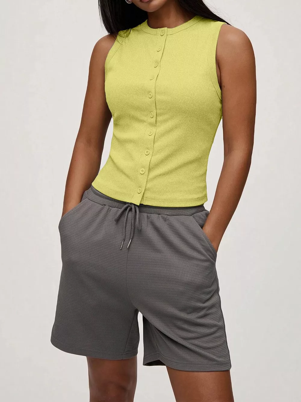 Ribbed Button-Front Sleeveless Tank, image 2