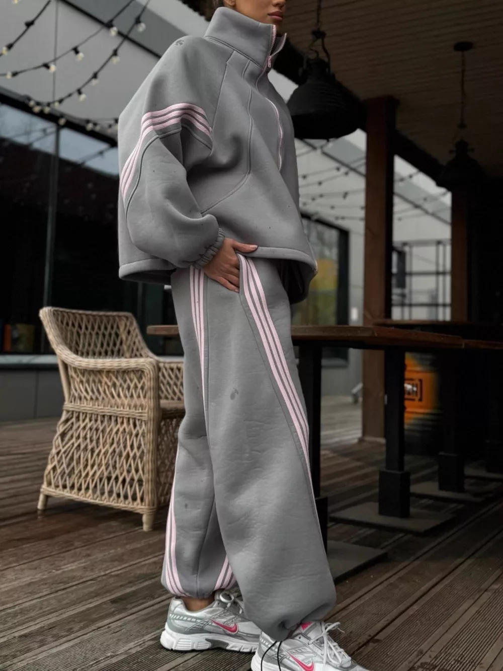 Contrast Striped Zip Up Top and Pants Set, image 10