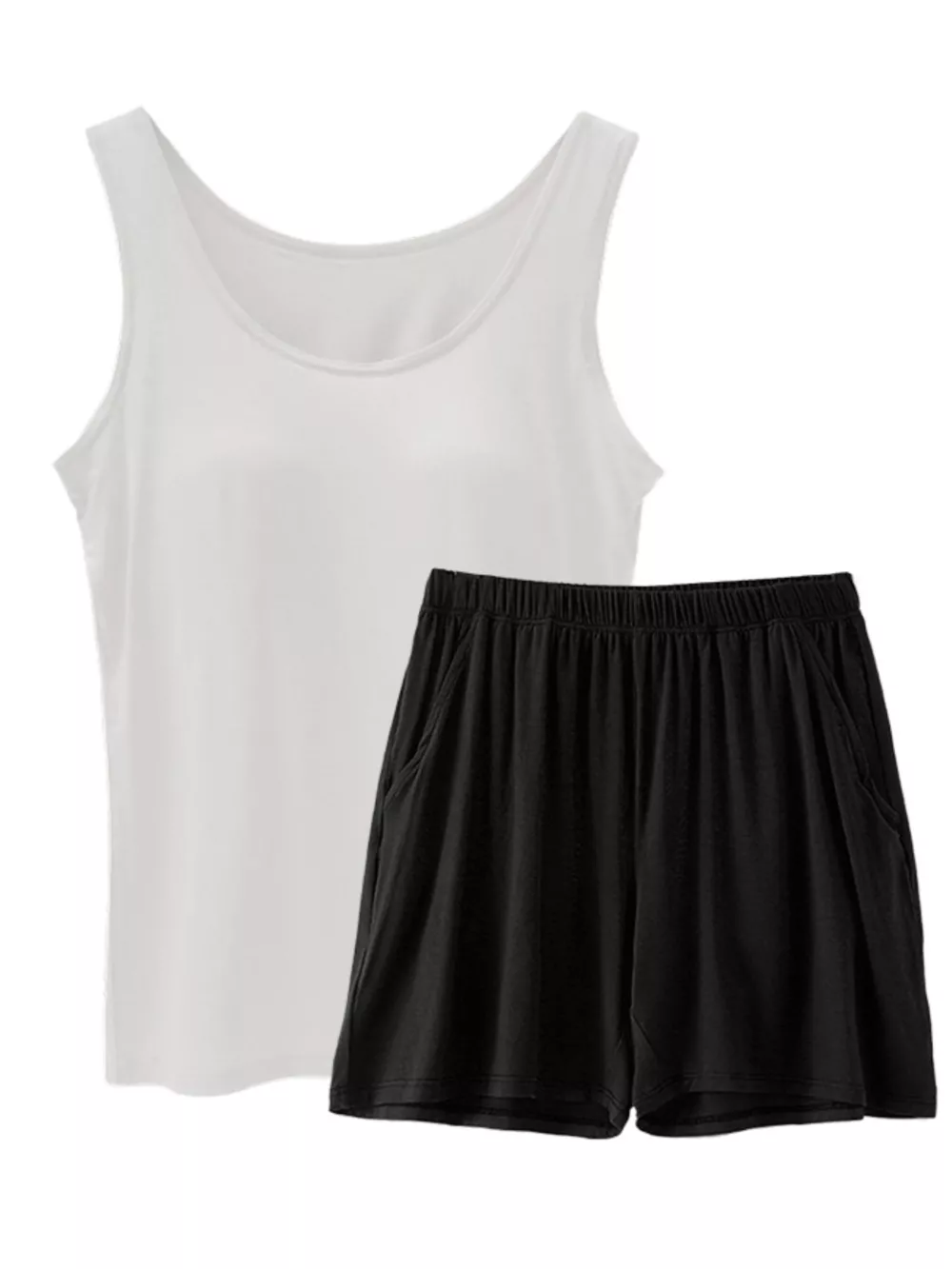 Plus Size Modal Padded Sleeveless Tank Top & Shorts Set, image 3