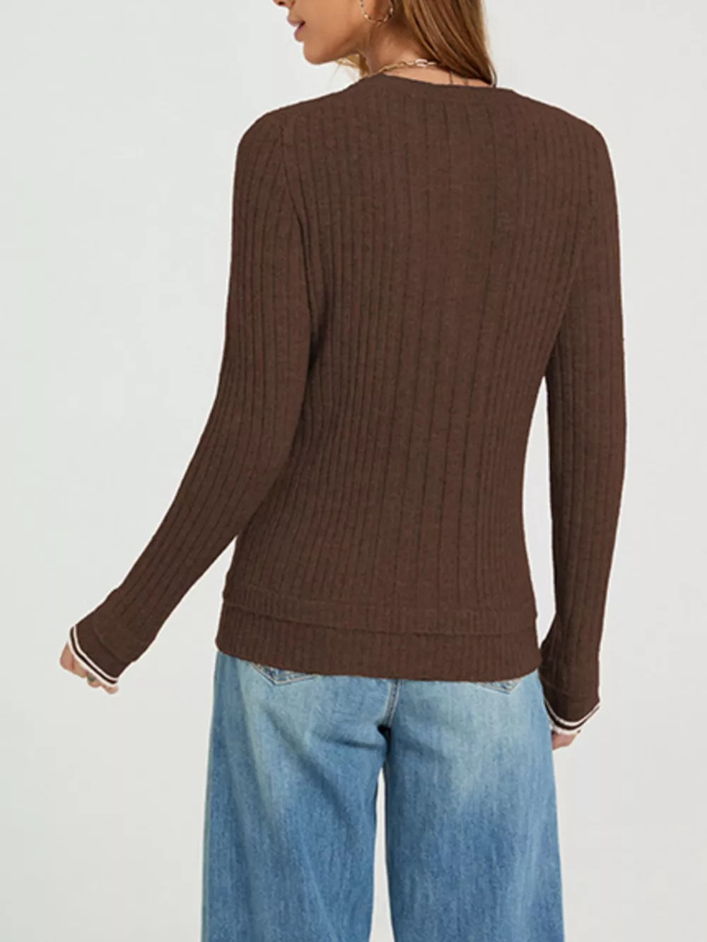 Button Detail Ribbed Knit Top, image 7