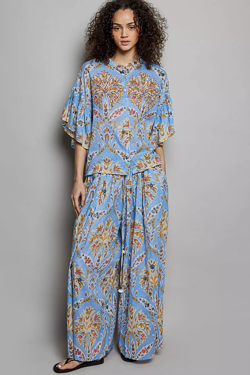 Floral Printed Woven Ruffle Sleeve Shirt, image 5