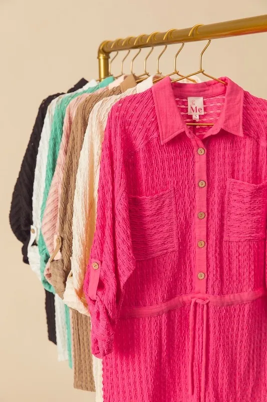 Textured Knit Button Front Romper, image 2