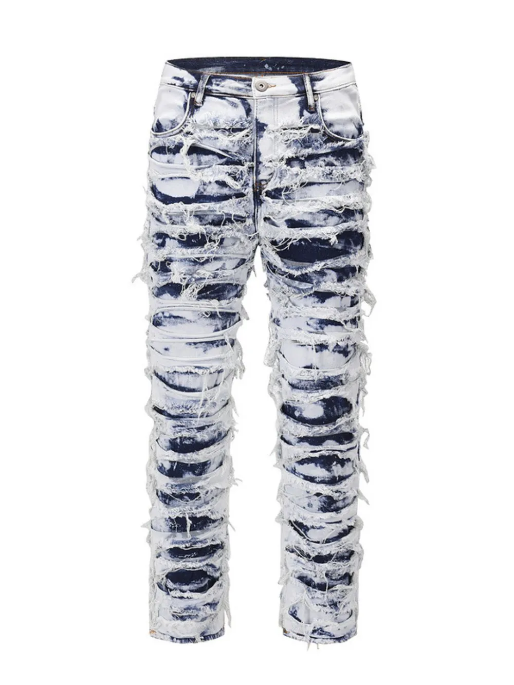 Men's Distressed Raw Hem Straight Jeans, image 6