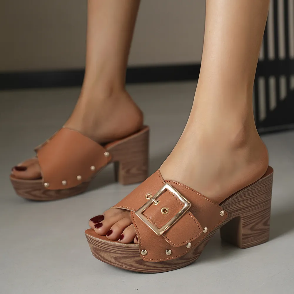 Platform Block Heel Buckle Sandals, image 5
