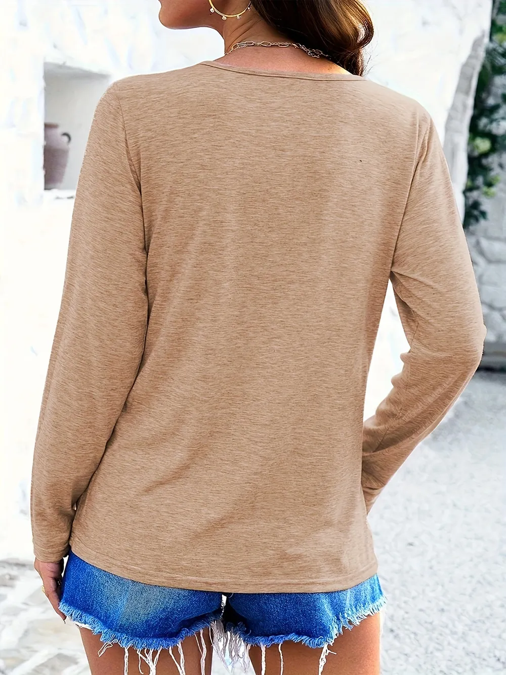 Crisscross V-Neck Long Sleeve T-Shirt, image 9