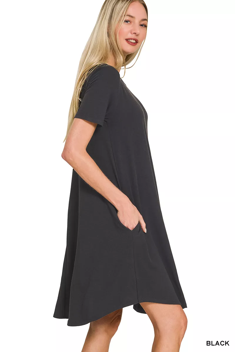 Short Sleeve Round Hem A-Line Dress with Side Pockets, image 3