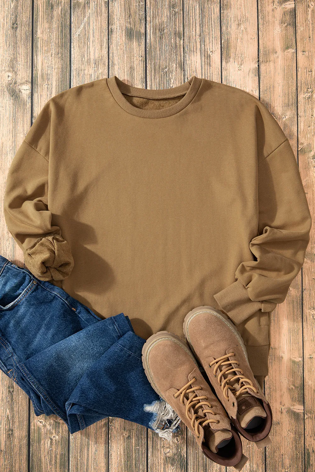 High-Low Round Neck Long Sleeve Sweatshirt, image 17